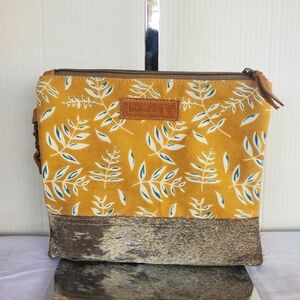 Sixtease Canvas Hair- On Leather Upcycled Wristlet Pouch